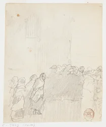 Hombres y mujeres mirando al mar, Cullercoats, Inglaterra