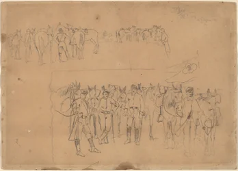 Oficiales y caballos en reposo, 1864