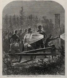 Rebeldes fuera de sus obras en Yorktown, reconociendo con linternas oscuras, 1862