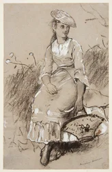 Niña sentada con una cesta