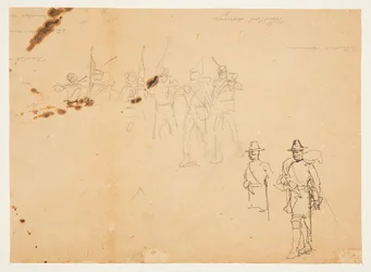 Bocetos de figuras de infantería individuales y firmas de práctica