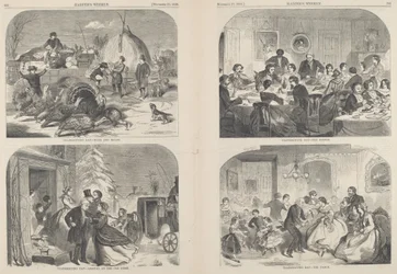 Día de Acción de Gracias - Medios y formas [arriba a la izquierda], publicado 1858