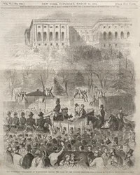 La comitiva inaugural en Washington al pasar por la puerta del recinto del Parlamento