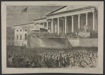 Toma de posesión de Abraham Lincoln como Presidente de los Estados Unidos, en el Capitolio, Washington, 4 de marzo de 1861.