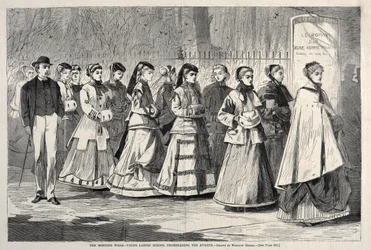 El paseo matutino: las alumnas de la escuela de señoritas paseando por la avenida