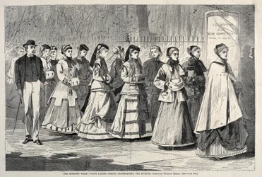 El paseo matutino - Escuela de señoritas paseando por la avenida, 1868
