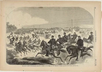 La Caballería y la Artillería de la Unión comienzan a perseguir a los Rebeldes por la carretera de Yorktown.