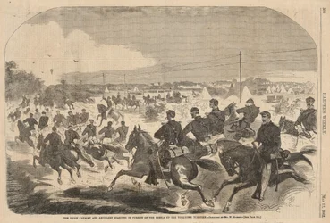 La caballería y la artillería de la Unión parten en persecución de los rebeldes por la Yorktown Turnpike, de Harper