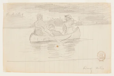 Tres hombres en una canoa, Il Manigne, Quebec