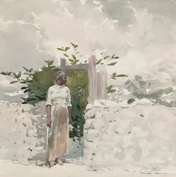 Mujer junto a una verja, Bahamas