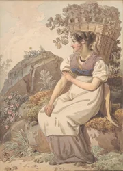 Joven mujer en Vaudois después de la cosecha de uvas, 1821