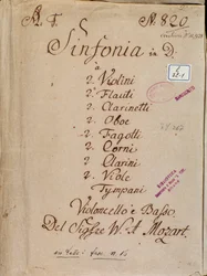 Primera página de partitura de la Sinfonía n.º 4 en Re, de Mozart