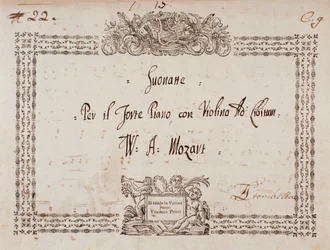 Frontispicio de sonata para fortepiano y violín por Mozart