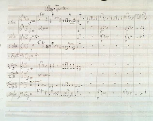 Página de partitura de la Sinfonía n.º 8 en Re mayor, de Mozart (1768)