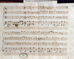 Página de partitura de Querite primum regnum Dei de Mozart para obtener el título de Accademico filarmonico (1770)