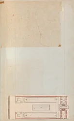 Página de un álbum de recortes que contiene dibujos y varias impresiones de arquitectura, ca. 1800-1850