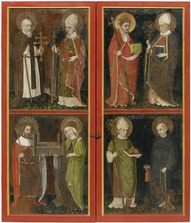 Antonio el Abad y Erhard de Ratisbona Sixto II y Servacio Enrique II y Cunegunda San Nicolás y Leonardo, c. 1448