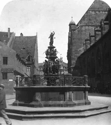 Tugendbrunnen, Núremberg, Baviera, Alemania, c. 1900