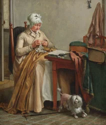 Interior con mujer cosiendo
Interior con una mujer cosiendo