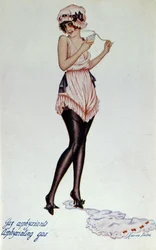 Modelo de corsé alrededor de 1830 y puerta - liga. Por Xavier Sager (1870-1930) en "El corsé en el arte y la moral del siglo XVIII al XIX" por F. Libron y H. Clouzot