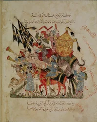 Ar 5847 f.94v, Caravana rumbo a La Meca de «Las Maqamat» (Las reuniones) de Al-Hariri, hacia 1240