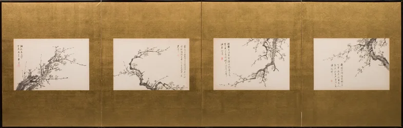 Flores de prunus, biombo, periodo Edo 1844 (tinta sobre papel) (véase también 752778-82)