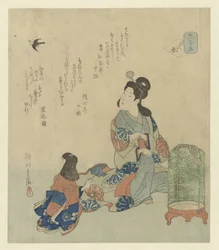 Dama sentada en jaula de pájaros