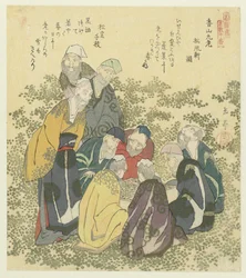 Nueve viejos de Kôzan Kôzan kyûrô (título sobre objeto) Una serie de diez copias de canciones famosas para la Sociedad de Poesía Katsushika (título de la serie) Katsushikaren meisû jûban (título de la serie sobre el objeto)