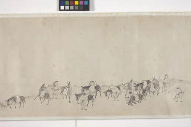 Cien burros transportando grano, Manuscrito, c.1700 (tinta sobre papel)