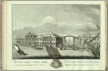 El segundo Palacio de Invierno con Canal y Puente. Libro para el 50 aniversario de la fundación de San Petersburgo, 1753