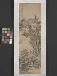 Paisaje según Dong Yuan [activo siglo X] (tinta y color sobre papel)