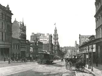 Calle Bourke mirando al este, Melbourne, Australia, 1895