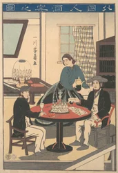 Fiesta de vino de un extranjero Gaikokujin shuen no zu, de una serie sin título, décimo mes, 1860