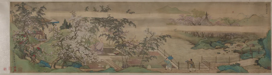 Limpieza de hierbas medicinales en el arroyo en un día de primavera, 1703