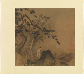 Erudito contemplando una cascada, principios del siglo XIII (hoja de álbum; tinta y color sobre seda)