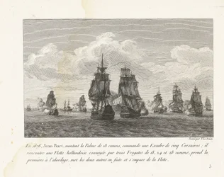 Jan Bart valt conoció a zijn eskader een Hollandse vloot aan, 1676 En 1676, Jean Bart, montando el Palme de 18 cañones, comandó un escuadrón de cinco corsarios (...) (título sobre objeto) Colección de los combates de Jean-Bart, comandante de escuadrón de L
