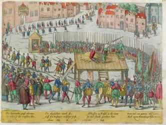 La ejecución de veinte nobles dirigentes, entre ellos los condes Egmont y Horn, por el duque de Alva en Bruselas