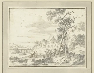 Paisaje montañoso con ruinas