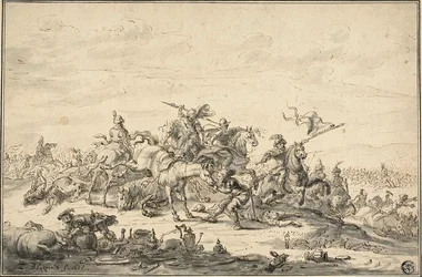 Escena de batalla con jinetes