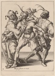 Tres mimos danzantes, incluyendo un bufón