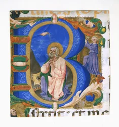 El rey David en oración en una inicial B, ca. 1450