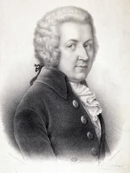 Retrato en busto de Wolfgang Amadeus Mozart (1756-1791) - por Belliard, grabado