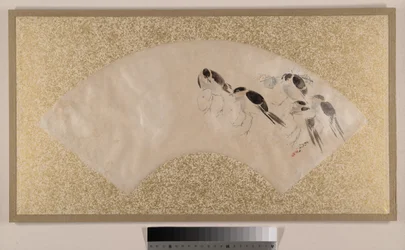 Pájaros, finales del siglo XIX (pintura en abanico montada como hoja de álbum; temple sobre papel)