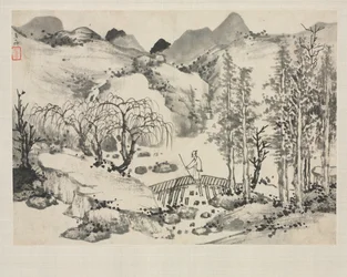 Álbum de Paisajes en Varios Estilos: Paisaje con Artista en un Puente, 1684