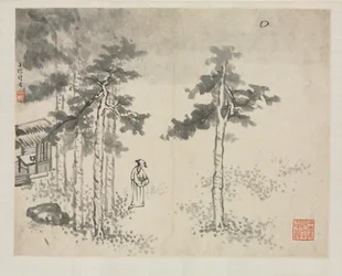 Álbum de paisajes en varios estilos: Shibiao esperando la luna