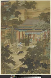 Jieyu defendiendo al emperador de un oso,
c.1740 (tinta y color sobre papel)