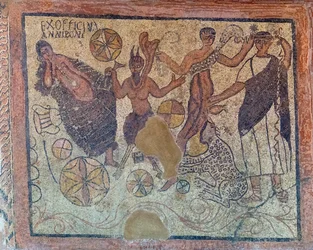 Mosaico romano del siglo IV d.C. que representa una escena báquica