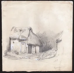 Una cabaña con techo de paja en el centro de Francia, ca. 1830