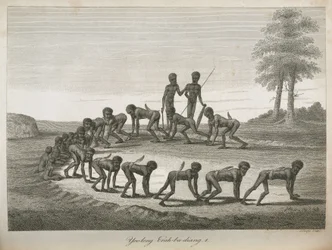 Hombres aborígenes imitando perros, Australia