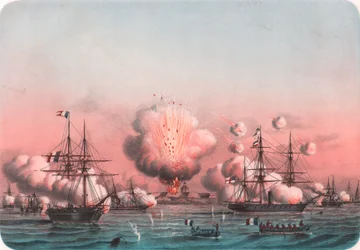 Flota aliada bombardeando Arabat, 25 de mayo